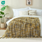 Multi-Color Gold Cable Woven Throw Blanket for Couch,60"X80" Boho Style Textured Blankets for Home Decor,Super Soft Warm Cozy Chunky Blanket with Decorative Tassels for Bed and Sofa