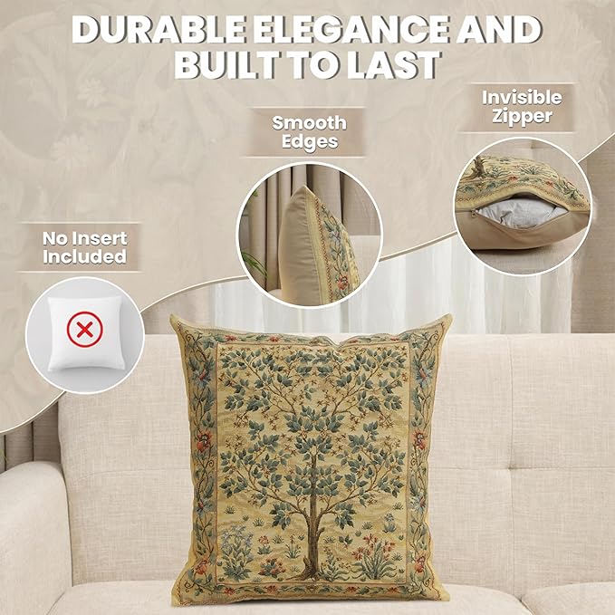 C Charlotte Home Furnishings Inc Tree of Life Light European Cushion Cover - 18 in. x 18 in. Cotton by William Morris