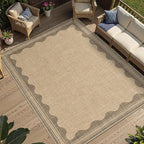Easy Jute Rug 6x9 Outdoor Patio Rug Scalloped Washable Rugs for Living Room Bedroom Non Slip Neutral Farmhouse Indoor Outdoor Carpet for Backyard Patio Office