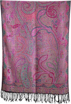 Achillea Reversible Paisley Pashmina Rave Scarf – Exotic Indian Shawls and Wraps for Evening Dresses, Festivals, All Seasons