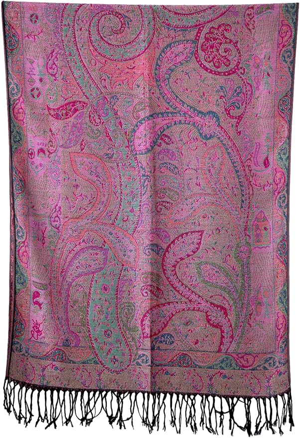 Achillea Reversible Paisley Pashmina Rave Scarf – Exotic Indian Shawls and Wraps for Evening Dresses, Festivals, All Seasons