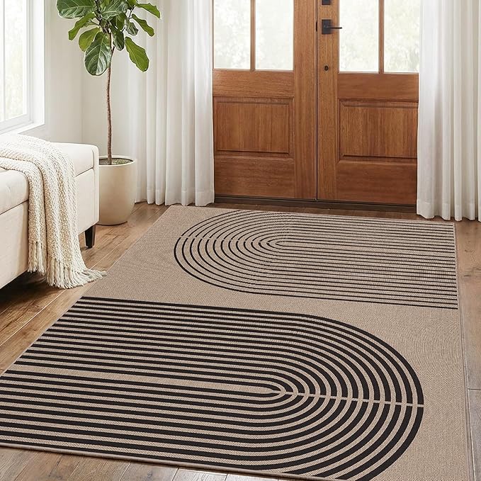 GarveeHome Modern Rainbow Easy Jute 3x5 Patio Rug, Indoor/Outdoor Patio & Entryway Mat, Washable Non-Slip Carpet for Mudroom, Farmhouse Decor, Front Door