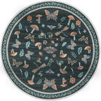 Mushroom Insect 4ft Round Rug Washable Non-Slip Soft Ultra-Thin Small Boho Circle Carpet for Entryway Kitchen Bedroom Nursery Dining Room Black