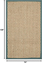 SAFAVIEH Area Rug 6x9 - Natural Fiber Collection - Natural & Light Blue, Seagrass, Basketweave Pattern with Border (NF114M)