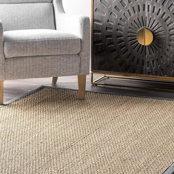 Nuloom Elijah Dark Grey/Natural, 4' x 6', Basketweave, Seagrass, Soft and Textured, High Traffic, Stain Resistant, Easy Clean, Durable Area Rug for Bedroom, Living Room, Dining, Den, Foyer, Entryway