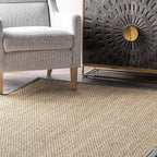 Nuloom Elijah Dark Grey/Natural, 8' Round, Basketweave, Seagrass, Soft and Textured, High Traffic, Stain Resistant, Easy Clean, Durable Area Rug for Bedroom, Living Room, Dining, Den, Foyer, Entryway