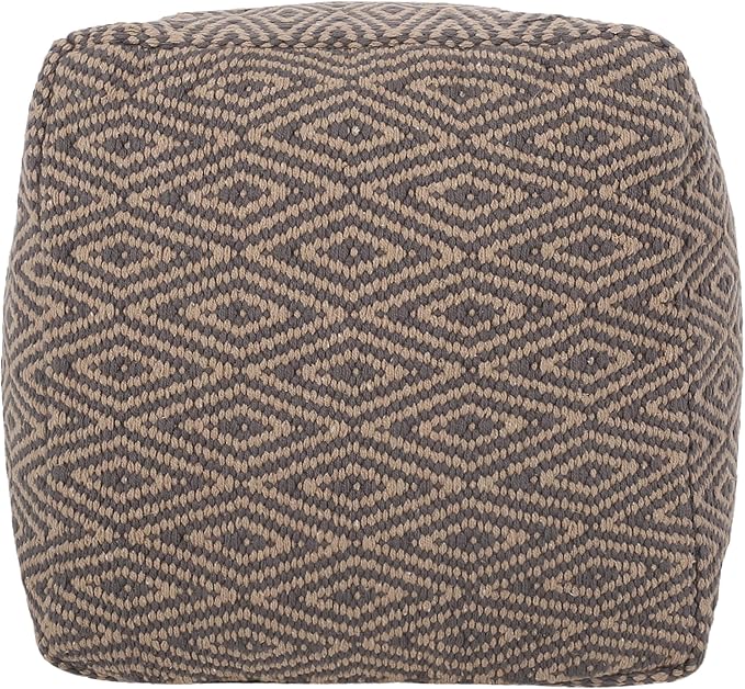 GDFStudio Boho Handmade Fabric Cube Pouf Ottoman Foot Stool - Bean Bag Floor Chair - Foot Rest Couch for Living Room Bedroom,Dark Gray and Brown,15"" x 15"" x 15"", Sovereig,brown Beige Yellow