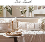 BlissBlush Cream Decorative Lumbar Throw Pillow Cover 14x36 Boho Long Cushion for Bed Neutral Beige White Accent Modern Farmhouse Pillowcase for Bedroom Living Room Couch Sofa Home Décor Cover ONLY