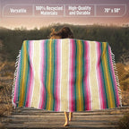 Hydration Nation Authentic Large Handwoven Mexican Striped Throw Blanket - Soft, Durable, Eco-Friendly - 70"x50" - Sunshine