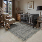 Vintage Area Rug 4x5 Grey Brown Entryway Office Washable Carpet Non Slip Bedroom Indoor Living Room Door Mat Low Pile Traditional Distressed Retro Accent Rug for Dining Room Bathroom Kitchen