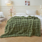 LIFEREVO Fluffy Faux Rabbit Fur Bubble Blanket, Plush Shaggy Throw for Couch Sofa, Cozy Comfy Furry Bed Blanket Adults Kids Teens Girls, Moss Fuzzy Throw for Bedroom Living Room, 60x90, Sage Green