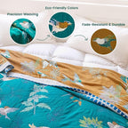 MSGKV The Boho Layer: 50"x60" Cotton Throw Blanket – Lightweight & Reversible Aviary Botanical Pattern, Decorative Accent for Couch Snuggles, Bed Layers & Road Trips