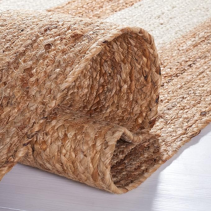 SAFAVIEH Natural Fiber Collection Accent Rug - 3' x 5', Natural & Blue, Handmade Flat Weave Boho Farmhouse Rustic Border Jute, Ideal for High Traffic Areas in Entryway, Living Room, Bedroom (NFB852M)