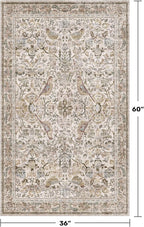 Washable 3x5 Moss Large Entryway Rugs - Low Pile Soft Boho Area Rug for Bedroom Beside Bed, Laundry, Non Slip Floral Kitchen Mat for Floor, Vintage Botanical Design Stain Resistant Carpet