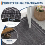 GarveeHome Scalloped Washable 8x10 Rug for Living Room Non Slip Soft Bedroom Rugs Solid Black Large Area Rug Low Pile Stain Resistant Carpet for Nursery Dining Room Playroom Classroom, Black