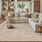 Brown 8x10 Area Rug Washable Living Room Vintage Carpet Bedroom Large Indoor Non Slip Soft Low Pile Thin Stain Resistant Distressed Accent Throw Rug for Dining Office Nursery
