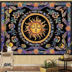 Accnicc Sun and Moon Tapestry Psychedelic Floral Plant Tapestries for Bedroom Aesthetic Hippie Boho Flower Tapestry Wall Hanging for Dorm Living Room (90'' × 68'')
