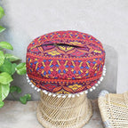 CRAFT KALA Large Hippie Mandala Meditation Floor Ottoman Pillow Cushion Pouf Cover Square Poufs Bohemian Circle Floor Cushion Case Outdoor Fireplace Yoga Living Room Decor Cover New Orange, 18" Round
