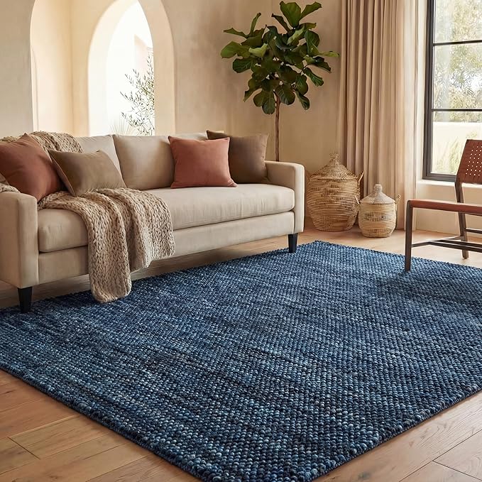 SAFAVIEH Area Rug 8x10 - Natura Collection - Large - Navy & Blue, Handmade Wool Blend, Textured Design, Ideal for Living Room, Bedroom, Dining Space (NAT425N)