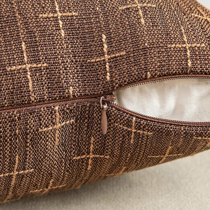 MIULEE Pack of 2 Decorative Vintage Burlap Linen Brown Throw Pillow Covers Modern Farmhouse Pillowcase Rustic Woven Textured Cushion Cover for Sofa Couch Bed 16x16 Inch Dark Coffee