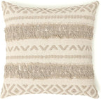 REDEARTH Handmade Boho Throw Pillow Covers - Bohemian Chic Farmhouse Style - Accent Woven Indoor and Outdoor Pillow Cushion Cases for Couch - Bed - Chair - Sofa - Benches – Set of 2-18"x18" - Taupe