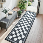 Vasofe Jute Checkered Runner Rug, 2x6 Black and White Washable Rugs, Modern Runners for Hallway Non-Slip Kitchen Mat, Farmhouse Checkerboard Indoor Outdoor Carpet for Porch Laundry Entryway