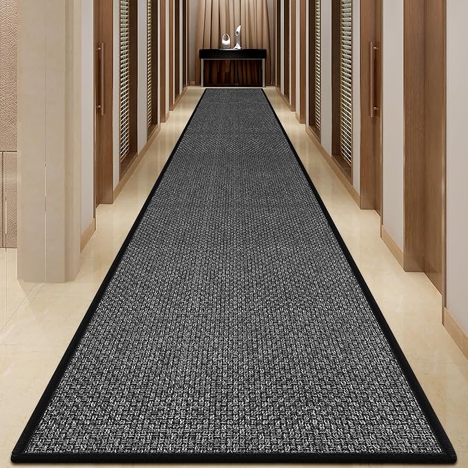 GOYLSER 19ft Extra Long Jute Runner Rugs for Hallways, Rubber Backed Hall Floor Mat Non Slip, Absorbent Entry Way Runner Rugs Indoor, Black