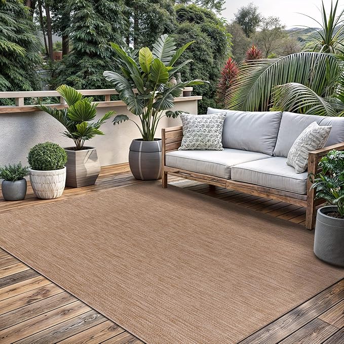 Washable Indoor Outdoor Rug 6x9 Weather Resistant Area Rugs Modern Solid Jute Rug for Porch Deck Balcony Backyard Patio Outside Carpet (6 X 9 Jute Beige)