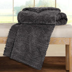 Superior Fleece Boho Jacquard Blanket, Decorative Blankets for Bedroom, Sofa, Fuzzy, Plush, Fluffy, Soft, Cute Room Decor, Beautiful Cover, Comfort Essentials, Arctic Collection, King, Charcoal