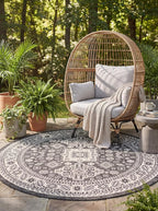 Rugs.com Outdoor Aztec Collection Rug – 6 Ft Round Charcoal Gray Flatweave-Pile Rug Perfect for Kitchens, Dining Rooms