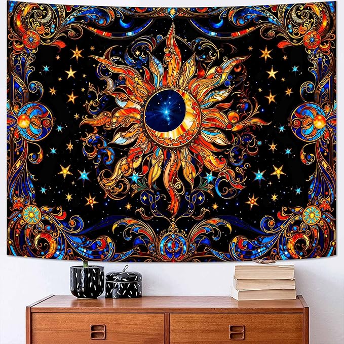 Spenlife Celestial Sun and Stars Tapestry Cosmic Tapestry for Bedroom Astral Tapestries Wall Hanging Bedroom Living Room Wall Art and Home Decor 70x90