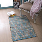 Jute Cotton Diamond Woven Rag Rug 2x3 Feet - Teal Natural, Reversible Small Soft Floor Décor Area Rugs Ideal for Entryway, Kitchen, Laundry Room | Boho Farmhouse Accent Sturdy Door Mat for Bedroom