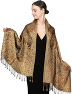 Achillea Reversible Paisley Pashmina Rave Scarf – Exotic Indian Shawls and Wraps for Evening Dresses, Festivals, All Seasons