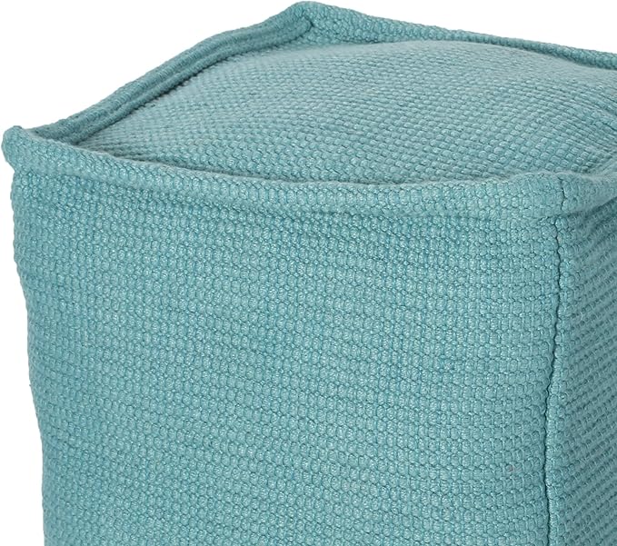 Great Deal Furniture Noble House Cadence Boho Yarn Pouf in Teal