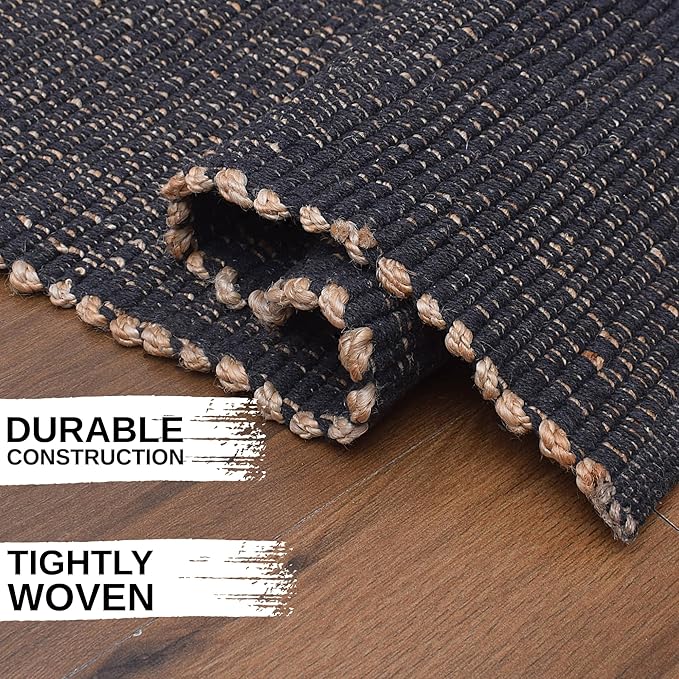 Charcoal Gray 2X4 Jute Rug Braided Construction - Farmhouse Woven Carpet - Mid-Century Modern Floor Covering for Entryway or Kitchen, 2' x 4'