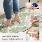Boho Kitchen Mats for Floor 2 Piece Set Anti Fatigue Cushioned PVC Kitchen Rugs Non Slip Waterproof Farmhouse Mats 2/5 Inch Comfort Standing Mat for Sink, Laundry, 17.3"x47"+17.3"x28", Spring Green