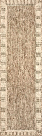nuLOOM 2x8 Outdoor/Indoor Asha Area Rug, Light Brown, Casual Design With Striped Border, Stain Resistant, Highly Durable, For Patio, Balcony, Bedroom, Living Room, Dining Room, Bathroom
