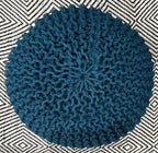 FRELISH DECOR Round Pouf Ottoman Hand Knitted 100% Cotton Pouf Foot Stool - Knitted Bean Bag - Floor Chair for Living Room Bedroom - Foot Rest for Couch (20 Diameter x 14 Height) - Teal