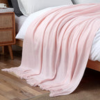 Vonty Pink Knitted Blanket with Tassels Fringe 60" x 80", Super Soft Knit Throw Blanket, Farmhouse Decorative Lightweight Blanket for Couch, Sofa, Bed