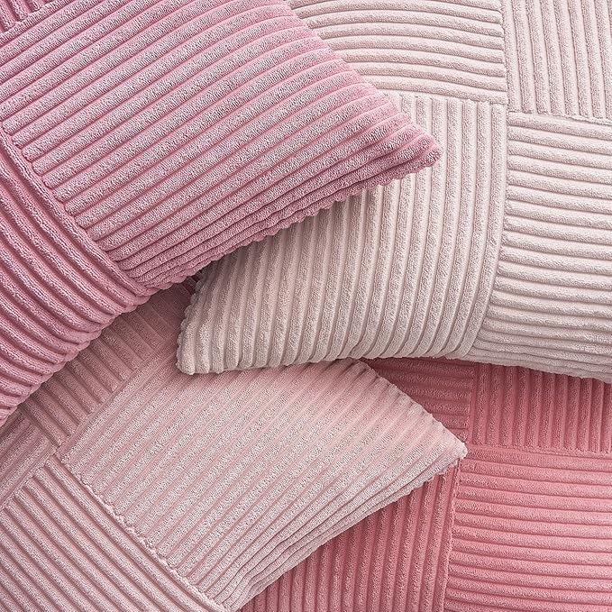 Topfinel Pink Throw Pillow Covers 18x18 Set of 4,Double-Design Decorative Throw Pillow Covers,Dustypink Soft Corduroy Home Decor Cushion Cases for Couch Living Room Bedroom and Sofa(45 * 45 cm)
