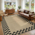 8x10 Jute Rug for Living Room: Farmhouse Carpet Indoor Outdoor Washable Non Slip Area Rug for Bedroom Patio Backyard Dining Room Table Home Office - Checkered Brown