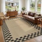 8x10 Jute Rug for Living Room: Farmhouse Carpet Indoor Outdoor Washable Non Slip Area Rug for Bedroom Patio Backyard Dining Room Table Home Office - Checkered Brown