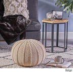 Christopher Knight Home Agatha Knitted Cotton Pouf, Beige Small