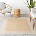 Nuloom Asha Tan/Ivory, 4' x 6', Casual, Striped Border, Soft and Cozy, High Traffic, Stain Resistant, Easy Clean, Durable Area Rug for Indoor/Outdoor Patio, Deck, Porch, Garden, Courtyard