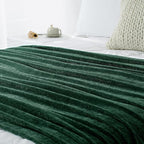 Chenille Throw Blanket for Couch 60"X 80" Twin, Soft Cozy Throws with Fringe Tassel for Bed Sofa Chair Cover, Lightweight Knitted Decorative Boho Blankets for Living Room, Dark Green