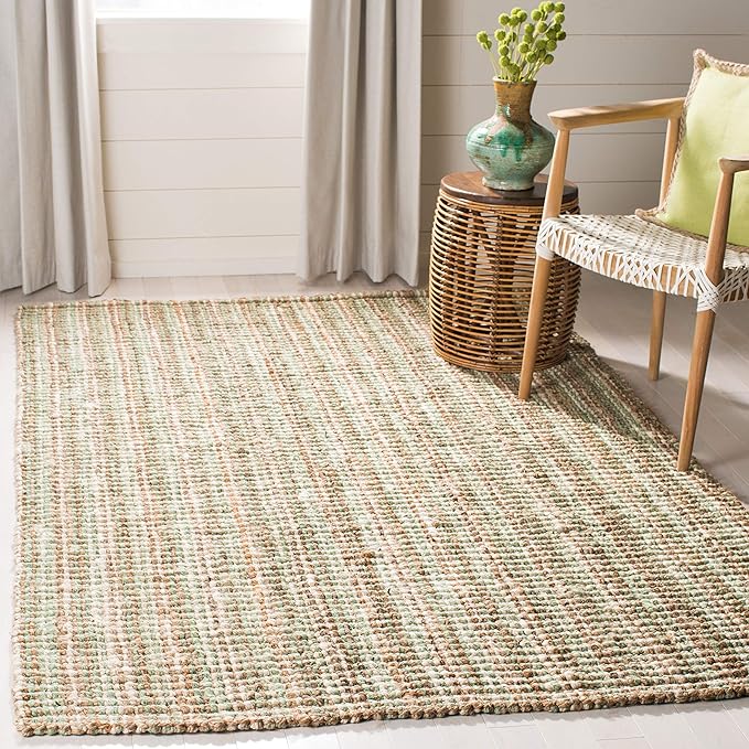 SAFAVIEH Area Rug 5x8 - Natural Fiber Collection - Sage & Natural Brown, Handmade Jute, Farmhouse Style, Chunky Textured Thick Pile (NF447S)