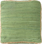 LR Home Green Bordered Hand-Loomed Cotton Blend Cube Pouf with Jute Braid for Home Decor | Transitional Foot Rest for Bedroom & Living Room | 18 x 18 x 18 Stuffed Ottoman Ottoman