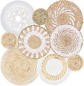 MJOGGOTT 9 Pcs Boho Wall Basket Decor Hanging Woven Wall Basket Art Decor Rattan Wicker Seagrass Home Round Tassels White Macrame Tapestry Baskets Decoration for Kitchen Home Farmhouse Decoration