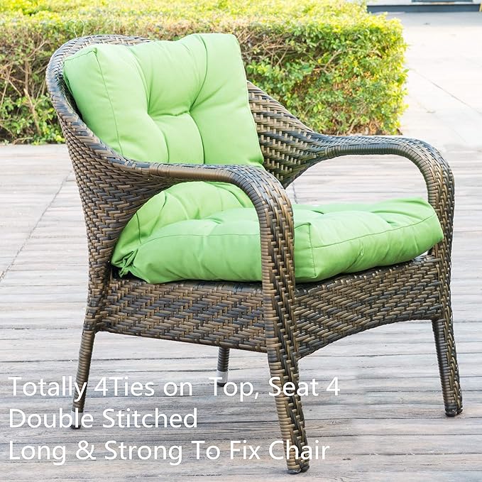 QILLOWAY Outdoor Seat/Back Chair Cushion Tufted Pillow, Spring/Summer Seasonal Replacement Cushions - Pack of 4 (Green)