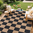 GarveeHome Checkered Easy Jute 5x7 Area Rugs for Living Room Machine Washable Non-Slip Backing Stain Resistant Modern Indoor Outdoor Rugs for Farmhouse Dining Room Patio Black Tan